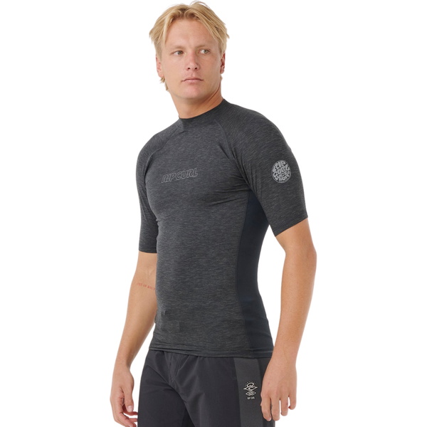 2026 Rip Curl Mens Dawn Patrol UPF Perf Short Sleeve Rash Vest 16CMRV - Black Marle